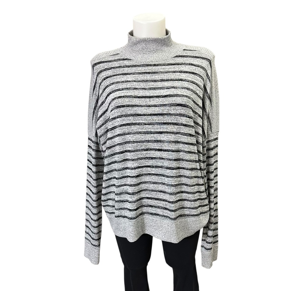 Rag & Bone Avryl Striped Gray Black Mock Neck Oversized Sweater‎ sz Large NEW